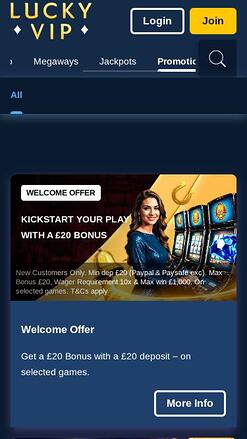 Lucky Vip Casino promotions mobile page