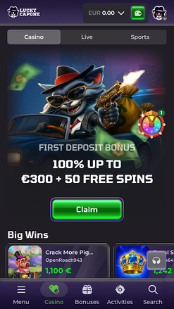 Lucky Capone Casino Mobile Homepage