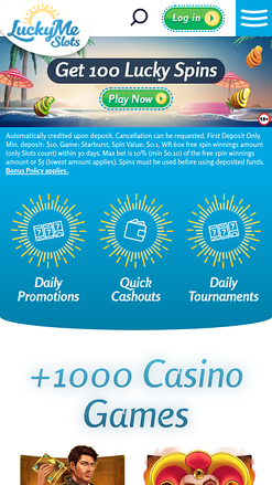 LuckyMe Slots Casino Mobile Homepage