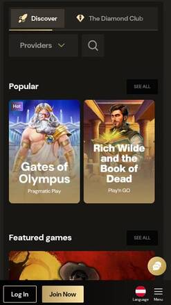 Games mobile page screenshot of Lucky Ones Casino