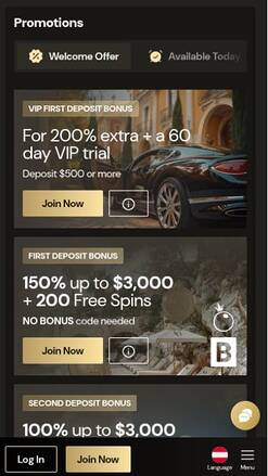 Promotions mobile page screenshot of Lucky Ones Casino
