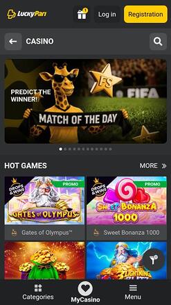 LuckyPari Casino games mobile page