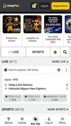 LuckyPari Casino mobile homepage