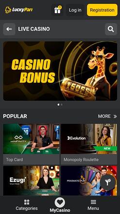 LuckyPari Casino live dealer mobile page
