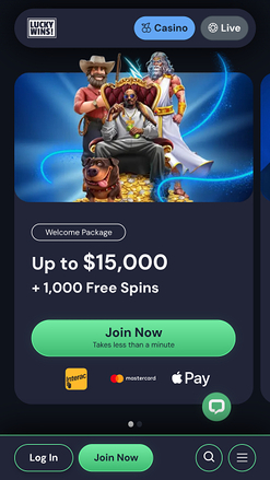 Luckywins Casino Mobile Homepage