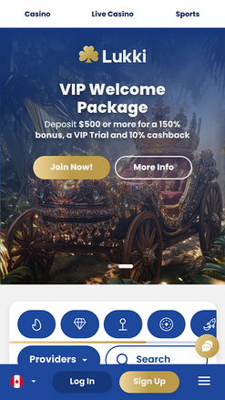 Lukki Casino Mobile Homepage