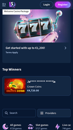 LunarSpins Casino Mobile Homepage