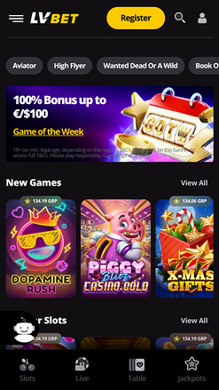 LV Bet Casino Mobile Homepage