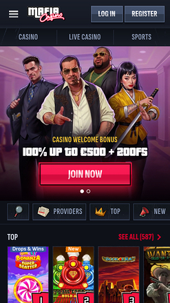 Mafia Casino Mobile Homepage