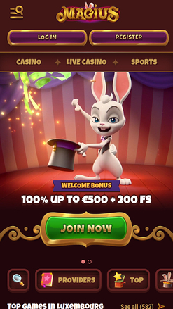 Magius Casino Mobile Homepage