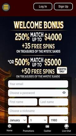 Mandarin Palace Casino Mobile Homepage