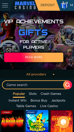 Marvel Casino Mobile Homepage