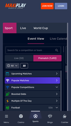 Maxiplay Casino Mobile sports