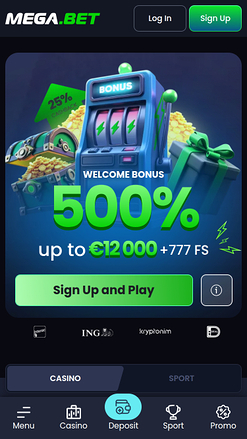 Mega.bet Casino Mobile Homepage
