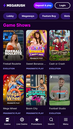MegaRush Casino Mobile Game Shows