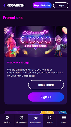 MegaRush Casino Mobile Promotions