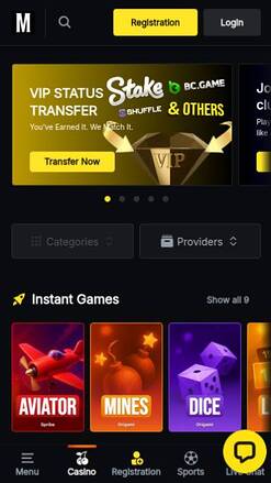 Menace Casino Homepage Mobile