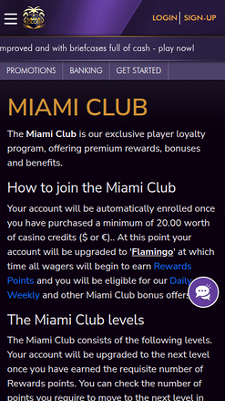 Miami Club Casino Mobile VIP Program