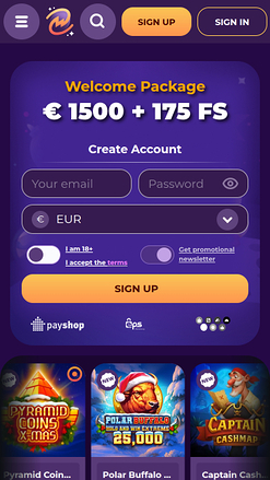 MilkyWay Casino Mobile Homepage