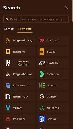Mino Casino game developers mobile page