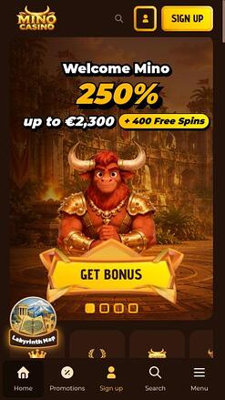 Mino Casino mobile homepage