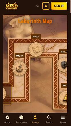 Mino Casino labyrinth map mobile page