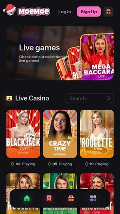 MoeMoe Casino Live Dealer Mobile