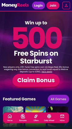 Money Reels Casino Mobile Homepage