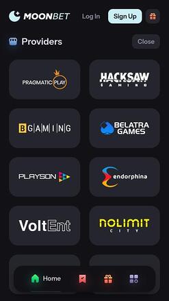 MoonBet Casino game developers mobile page