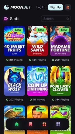 MoonBet Casino games mobile page