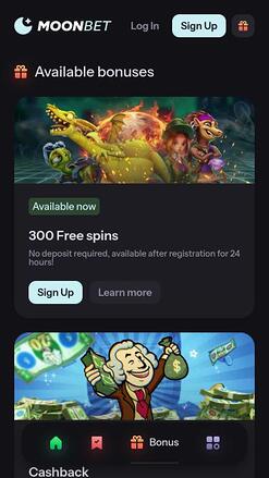 MoonBet Casino promotions mobile page
