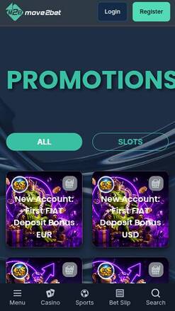 Promotions mobile page screenshot of Move2bet Casino 