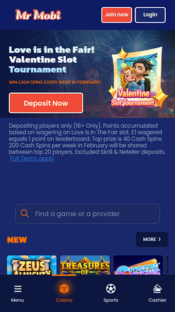 Mr Mobi Casino Mobile Homepage