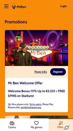 Promotions screenshot of MrBen Casino for Mobile