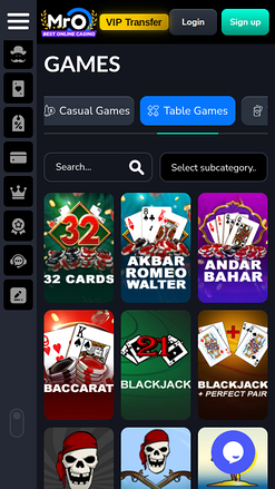 MrO Casino Mobile Table Games