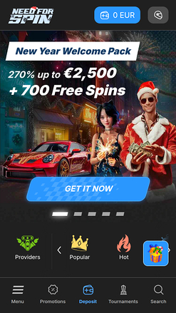 Need for Spin Casino Mobile Homepage