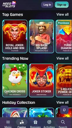Games mobile page screenshot of Need for Slots Casino