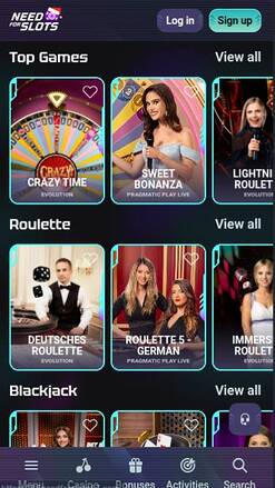 Live mobile page screenshot of Need for Slots Casino