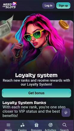 Loyalty mobile page screenshot of Need for Slots Casino