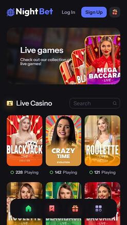 NightBet Casino Live Dealer Mobile
