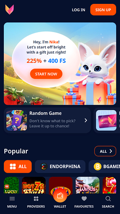 Nika Casino Homepage Mobile