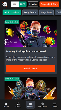 Ninja Casino Mobile Promotions