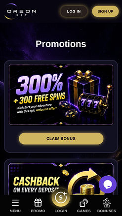 OreonBet Casino promotions mobile page