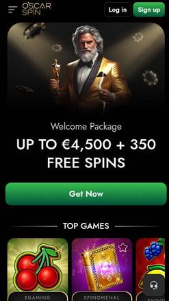 Mobile homepage screenshot of Oscarspin Casino