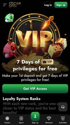 Loyalty program mobile screenshot of Oscarspin Casino
