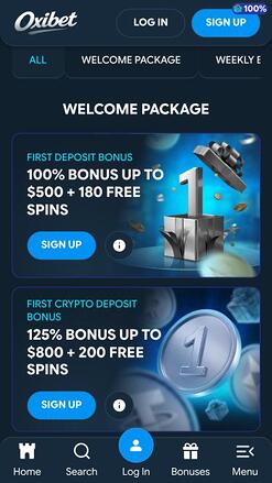 Oxibet Casino promotions mobile page