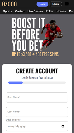 Ozoon Casino Mobile Homepage