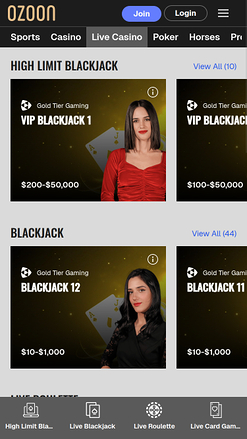 Ozoon Casino Mobile Live Dealer