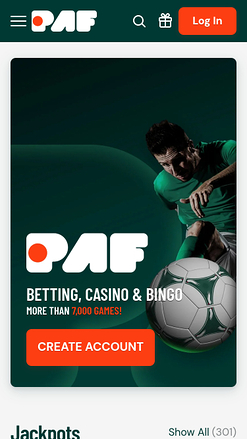 Paf Casino Mobile Homepage
