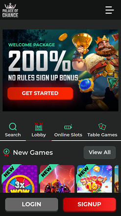 Palace of Chance Mobile Homepage